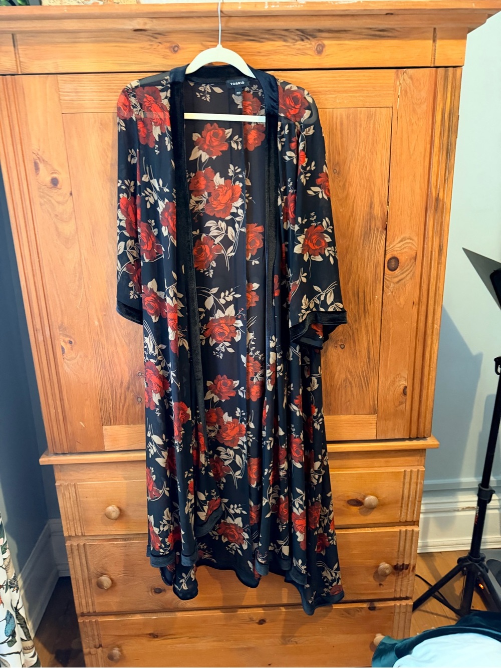 torrid Black Floral Kimono with Red Roses